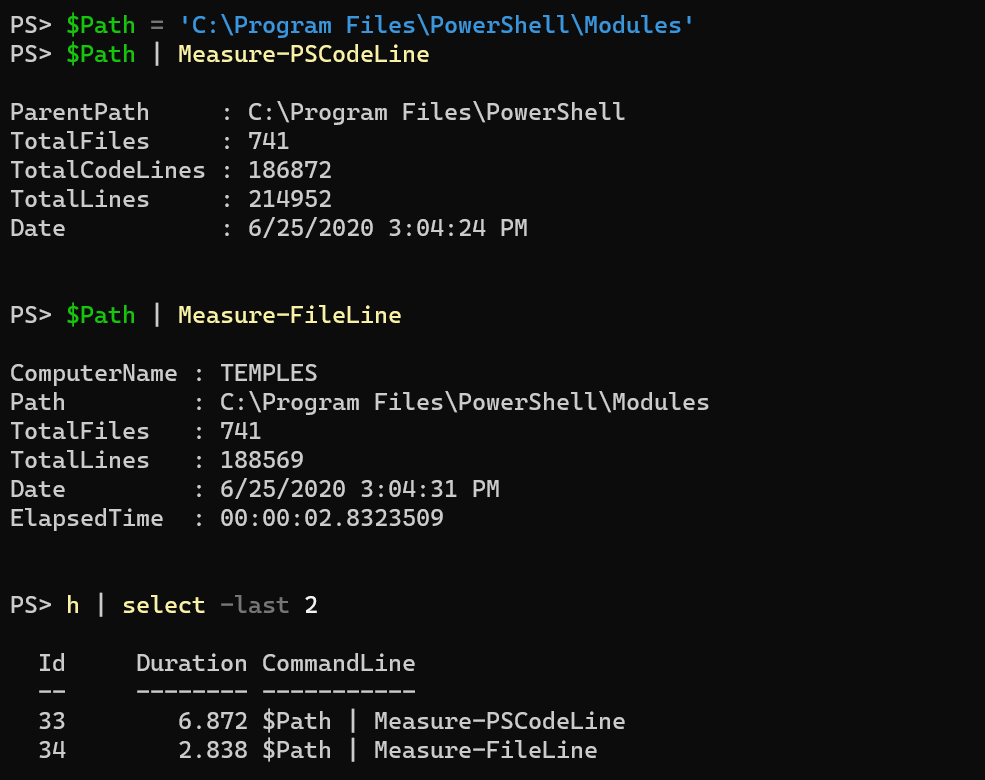Comparison of Measure-PSCodeLine and Measure-FileLine