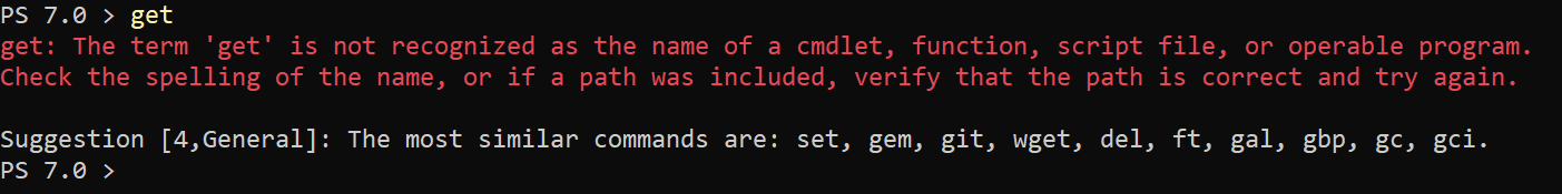 PSCommandNotFoundSuggestion Sample Output