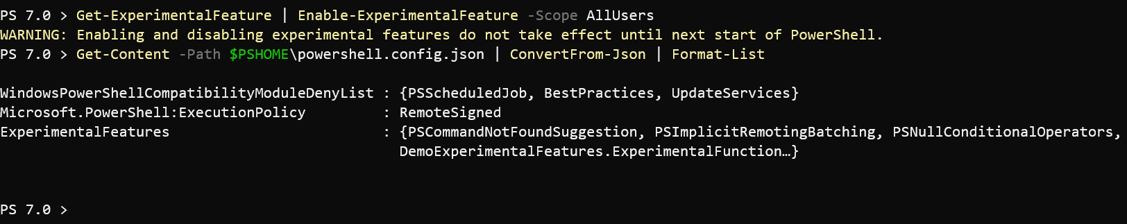 Enable-ExperimentalFeature All on Windows