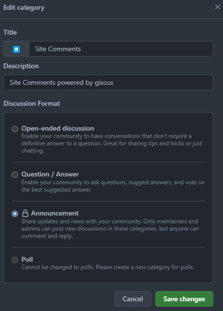Discussion Category for Giscus